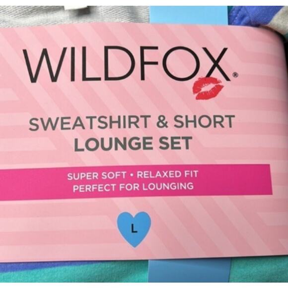 NWT Wildfox Sweat Shirt & Short lounge set super soft! blue stripe size large - Picture 3 of 6